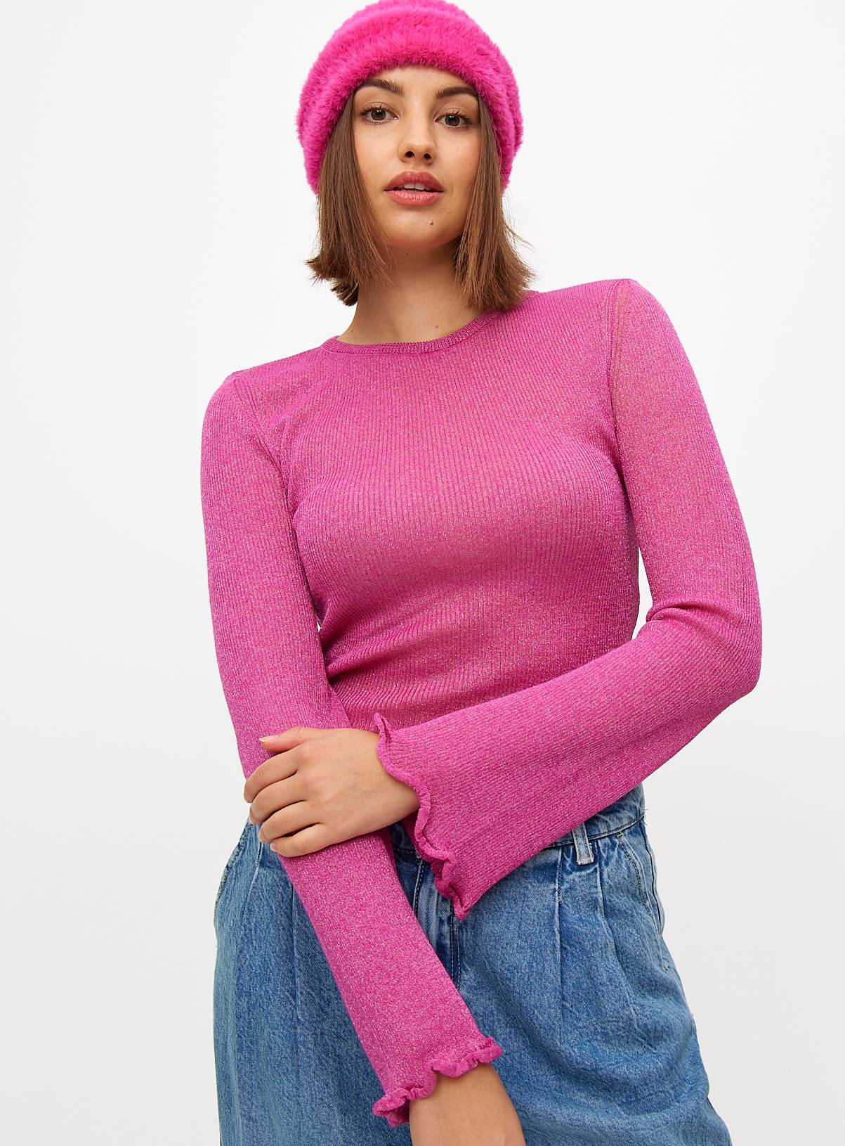Bright Pink Ruffle Sleeve Jumper 12 - Image 3